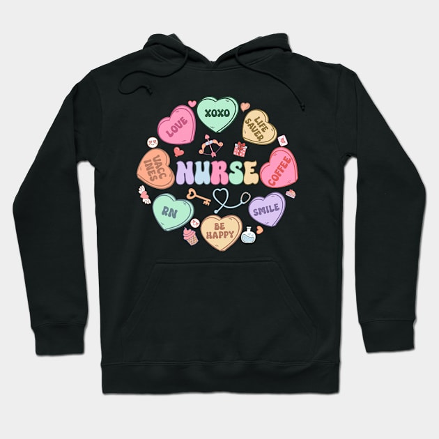 Groovy Heart Candy Nurse Valentines Day Men Women Hoodie by Neldy